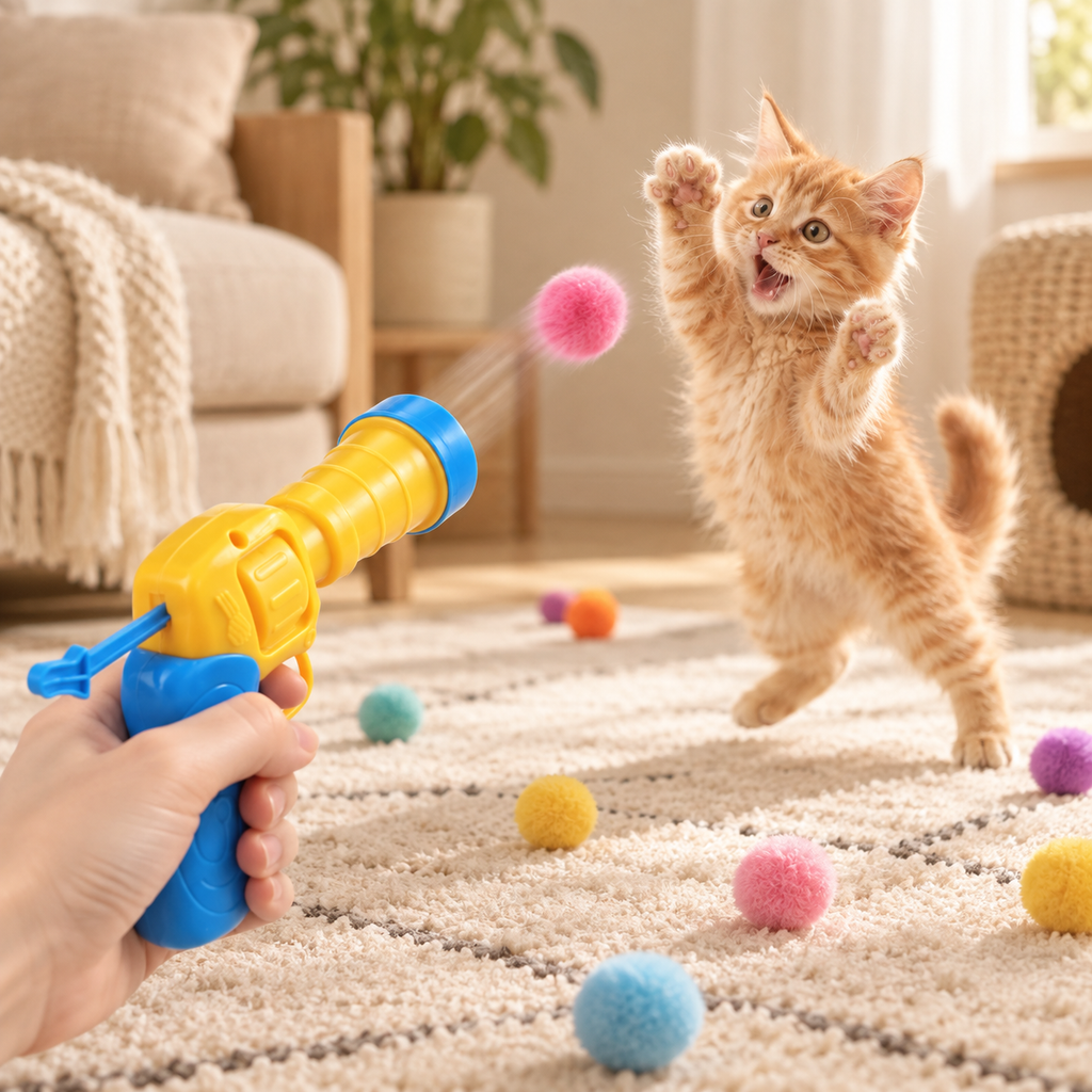 Jouet lance-pompons pour chat MIAOU COSY