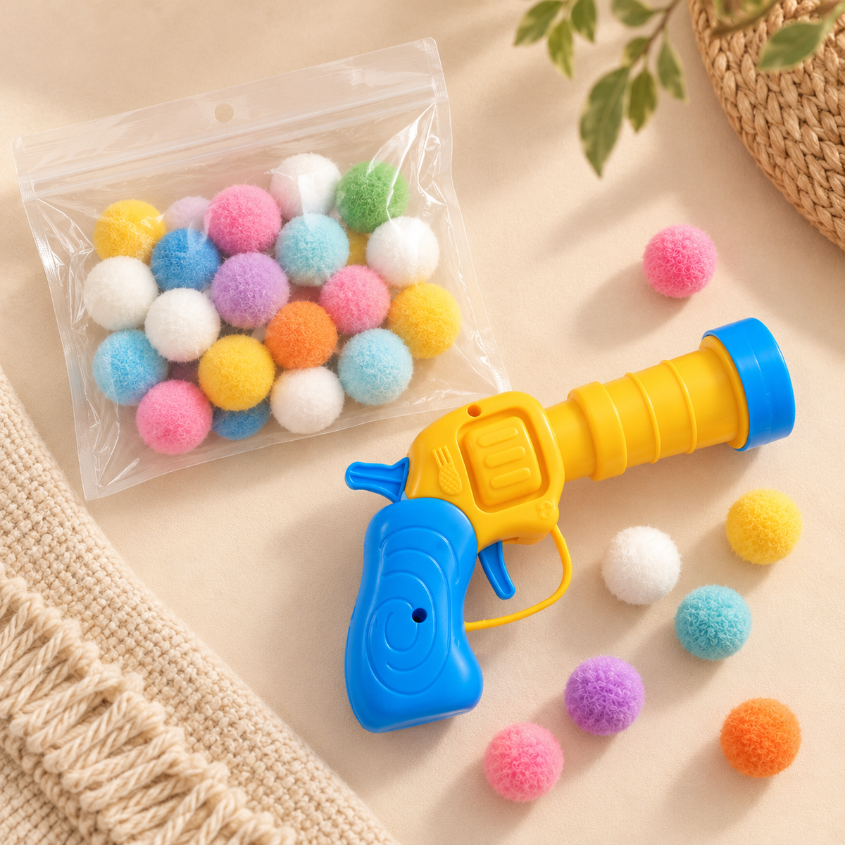 Jouet interactif lance-pompons pour chat - détail