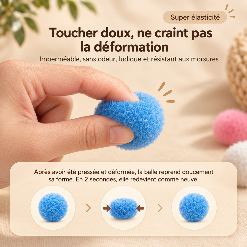 Jouet lance-pompons pour chat en situation de jeu
