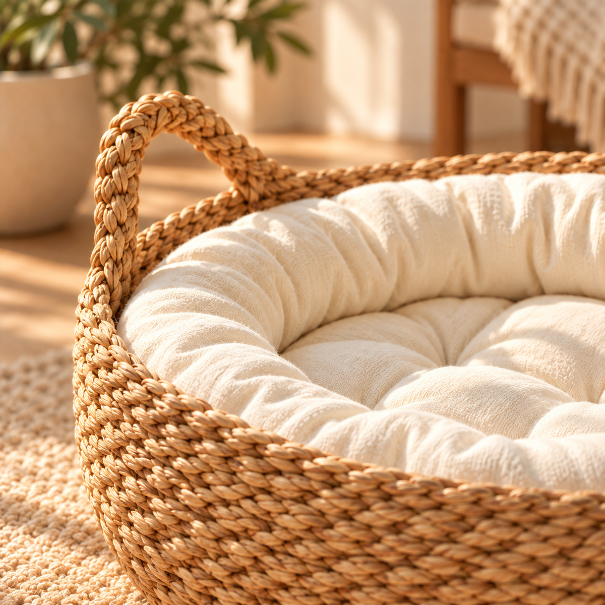 Couchage tressé avec coussin pour chat - détail